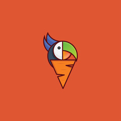 vector illustration of the carrot and parrot logo concept. Parrot logo design template. Tropic animal badge for veterinary clinic