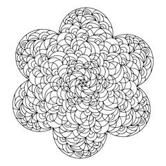 Hand drawn mandala isolated on a white background. Coloring book for children and adults. Simple outline antistress drawing.