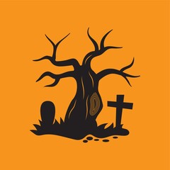 bare tree in graveyard