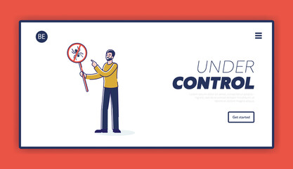 Insects protection landing page design with man holding no insects sign