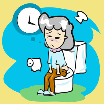 woman sit in bathroom for constipation content..