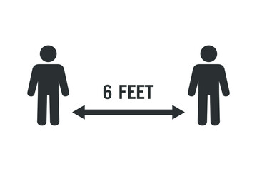 Vector illustration of social distancing 6 feet sign on white background
