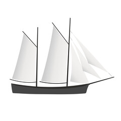 Sailboat with white sails, simple ship icon. Vector illustration symbolon isolated on white background. Travel and tourism transport. Design element for travel or another design or logo template.
