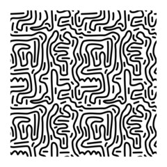 Seamless pattern of an endless labyrinth drawn in ink lines. Print for the cover of the book, postcards, t-shirts.