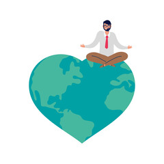 businessman seated in heart planet earth