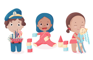 Vector set of adorable little children