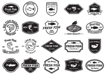 fresh fish market and quality labels collection