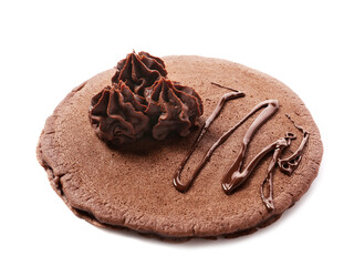 Delicious chocolate pancake on white background