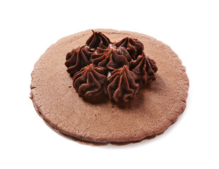 Delicious chocolate pancake on white background