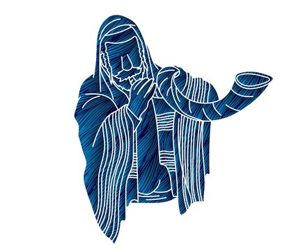 blue figure blowing shofar clip art preview