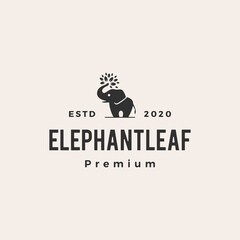 elephant leaf leaves tree hipster vintage logo vector icon illustration