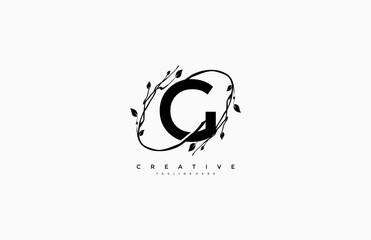 Vector Letter G with Elegant Ring Swoosh Decorative Leaf Vector Logo