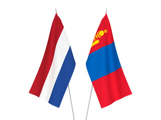 Obraz na płótnie Canvas Netherlands and Mongolia flags
