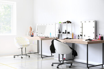 Interior of hairdresser salon during coronavirus epidemic