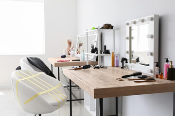 Interior of hairdresser salon during coronavirus epidemic