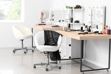 Interior of hairdresser salon during coronavirus epidemic