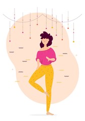 Woman at meditation session flat design style character