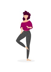 Woman at meditation session flat design style character