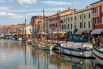 The port canal designed by Leonardo da Vinci and old town of Cesenatico on the Adriatic sea coast
