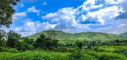 Mountain landscape with blue sky