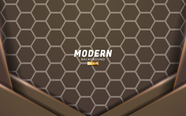 luxury premium abstract brown vector background banner design.Overlap layers with paper effect.Realistic light effect on hexagon textured background.vector illustration.