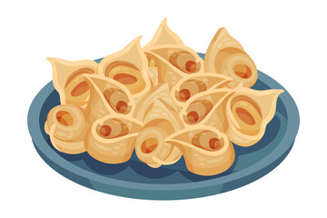Italian Pasta with Shaped Alimentary Products with Savory Stuffing Vector Illustration