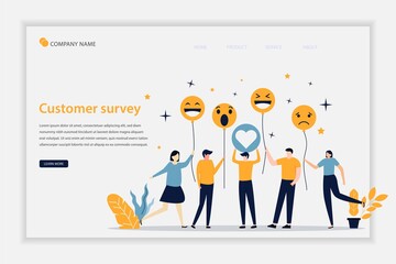 Illustration vector Customer survey concept landing page. Feedback business concept. Customer feedback online review report client survey. can be use for landing page, template, banner, website, flyer
