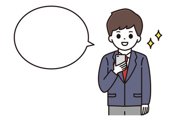 男子学生 スマートフォン 吹き出し イラスト