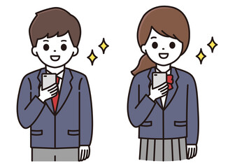 男子学生 女子学生 スマートフォン イラスト