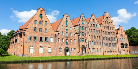 Panorama with the historical LübeckSalzspeicher (salt storage). An UNESCO World Heritage Site.