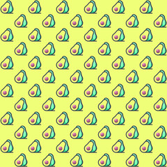 Avocado fruit with yellow background repeat pattern
