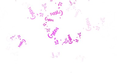 Light Purple, Pink vector doodle template with leaves, branches.
