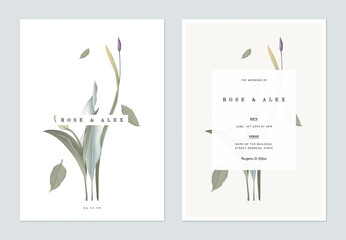 Floral wedding invitation card template design, various flowers and leaves
