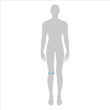 Men to do knee measurement fashion Illustration for size chart. 7.5 head size boy for site or online shop. Human body infographic template for clothes. 