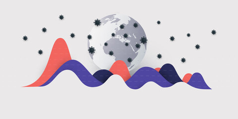 Waves of Corona Virus Infection Around the World, Economic Crisis - Design Concept with Charts and Earth Globe