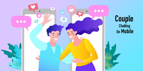 Online dating or social networking concept. Design of chatting people in smartphones.