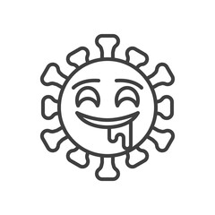 Virus drooling face line icon. linear style sign for mobile concept and web design. Coronavirus emoticon with saliva outline vector icon. Symbol, logo illustration. Vector graphics
