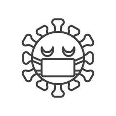 Fototapeta premium Virus face with medical mask line icon. linear style sign for mobile concept and web design. Coronavirus emoticon with mask outline vector icon. Symbol, logo illustration. Vector graphics