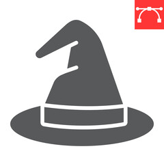 Witch hat glyph icon, halloween and scary, wizard hat sign vector graphics, editable stroke solid icon, eps 10.