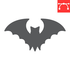 Bat glyph icon, halloween and scary, bat sign vector graphics, editable stroke solid icon, eps 10.
