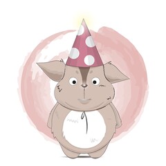 creature cartoon with party hat