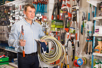 Portrait of adult male in hardware store buying goods