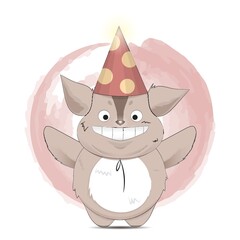 happy creature cartoon with party hat