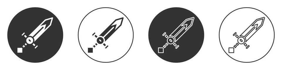 Black Medieval sword icon isolated on white background. Medieval weapon. Circle button. Vector.