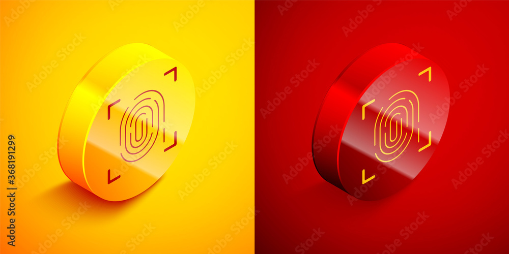 Aufkleber isometric fingerprint icon isolated on orange and red background. id app icon. identification sign. 