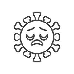 Virus disappointed face line icon. linear style sign for mobile concept and web design. Displeased coronavirus emoticon outline vector icon. Symbol, logo illustration. Vector graphics