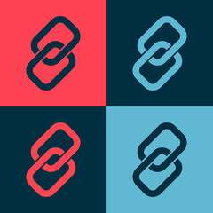 Pop art Chain link icon isolated on color background. Link single. Hyperlink chain symbol. Vector.