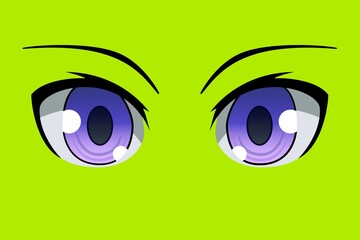 funny cartoon eyes on green background.