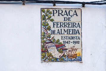 old street name in azulejos in Faro, Algarve, Portugal