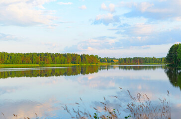 the picturesque landscape of the river bend and the forest around, the concept of local travel and...